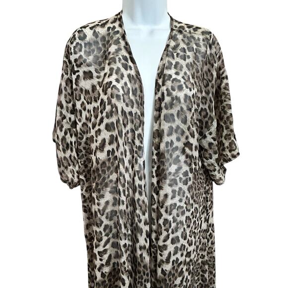 Turquoise Haven Open Kimono Duster Top Sz S/M Animal Print Short Sleeve Long - Picture 4 of 7